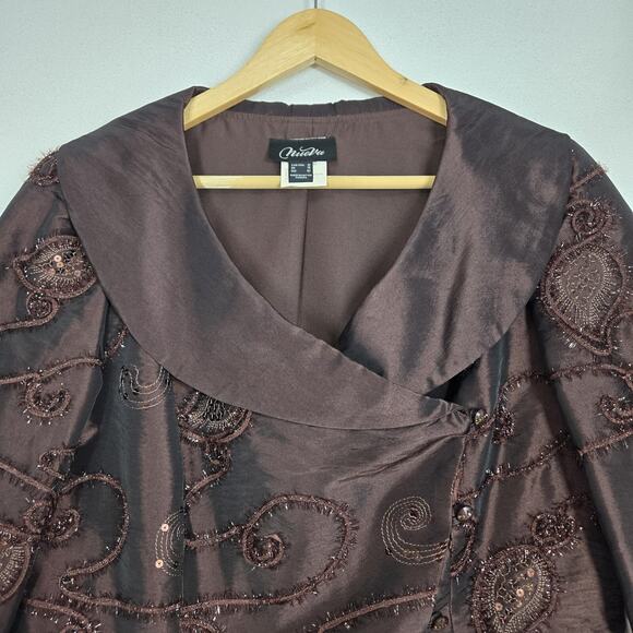 VTG Nueva Satin Top Jkt Sz 12 Brown Embroidered Sequins Art To Wear Formal - Picture 2 of 14